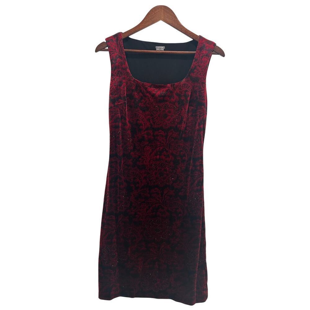 Muse Velvet Beaded Knee Length Dress Floral Red Black Size 4 Y2K Inspired Goth